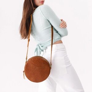 Portland Leather Embossed Brown Crossbody Bag